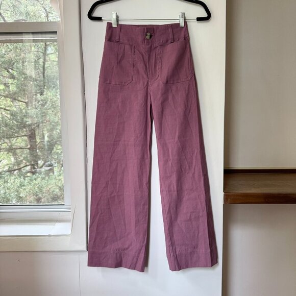 New Anthropologie The Colette Linen Pants Wide Leg Cropped Magic Mauve Taupe - Picture 6 of 13